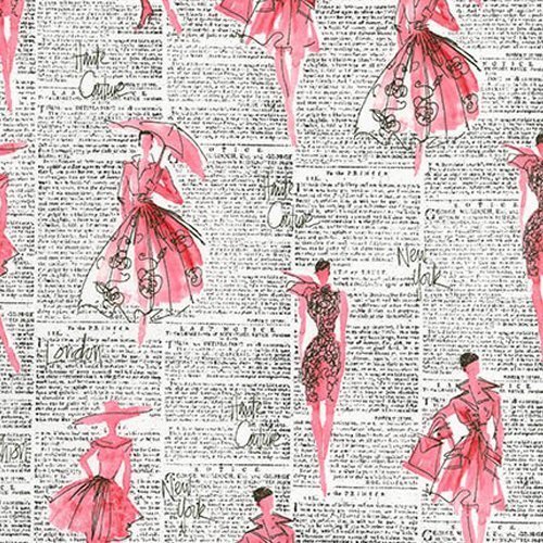 Tissu Robert Kaufman City Chic 2 Femme rose et Texte noir