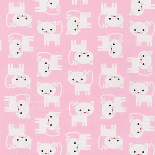 Tissu Robert Kaufman Urban Zoologie Flannel Cats Baby Pink