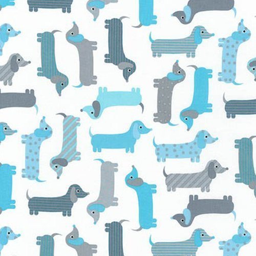 Tissu Robert Kaufman Urban Zoologie Weenie Dogs Aqua