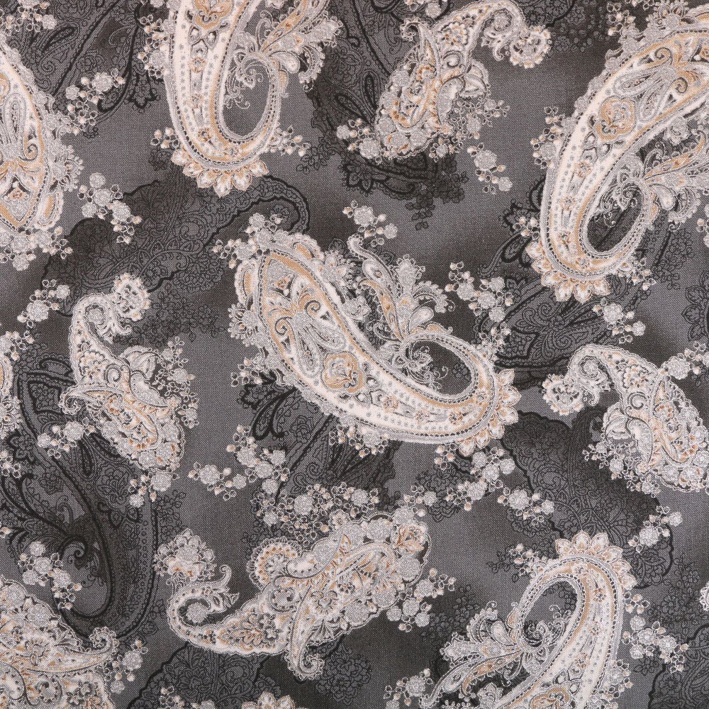 Tissu Robert Kaufman La Scala Gris Arabesques Argent