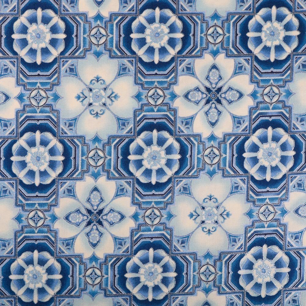 Tissu Robert Kaufman La Scala Bleu clair Mosaiques Bleues