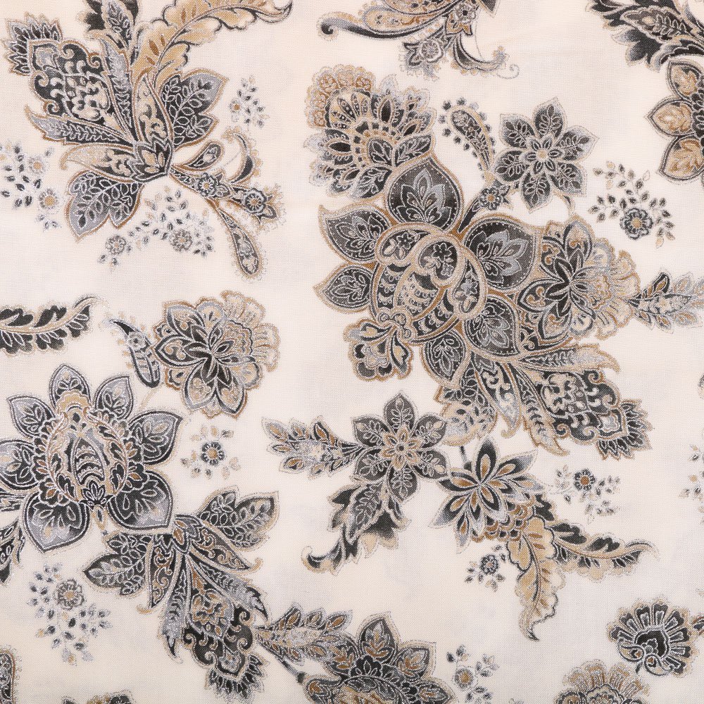 Tissu Robert Kaufman La Scala Ecru Grosse fleurs Argent et beiges