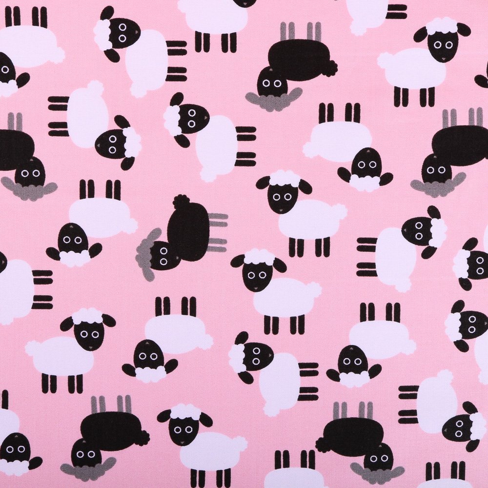 Tissu Robert Kaufman Urban Zoologie Rose Moutons Noirs et blancs