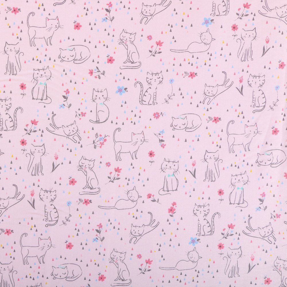 Tissu Robert Kaufman Whiskers & Tails Rose clair Chats