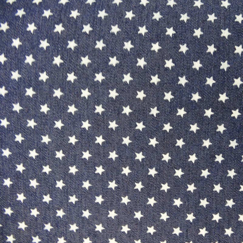 Tissu Jeans Lycra Bleu marine Etoiles Blanches
