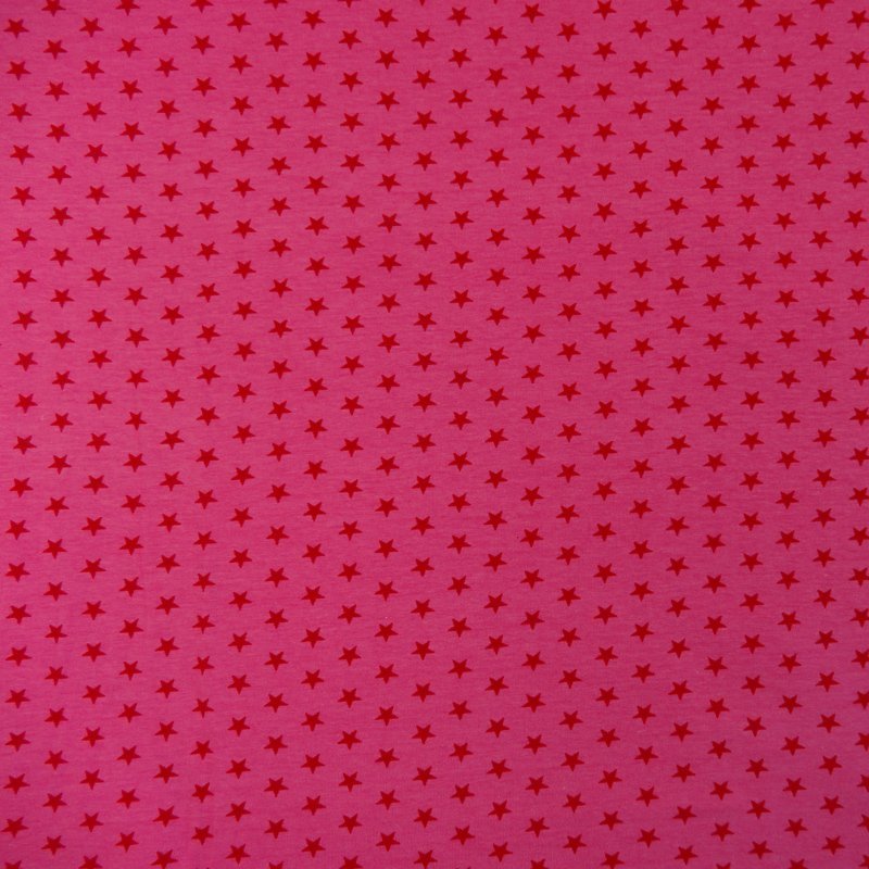 Tissu Jersey Rose Etoiles rouges