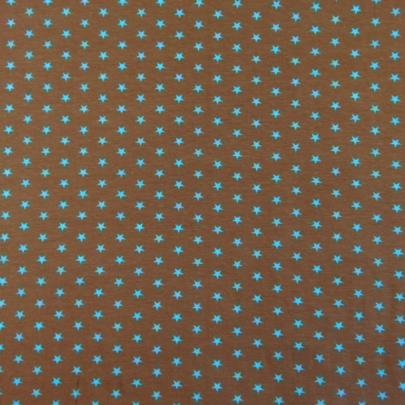 Tissu Jersey Marron Etoiles bleues