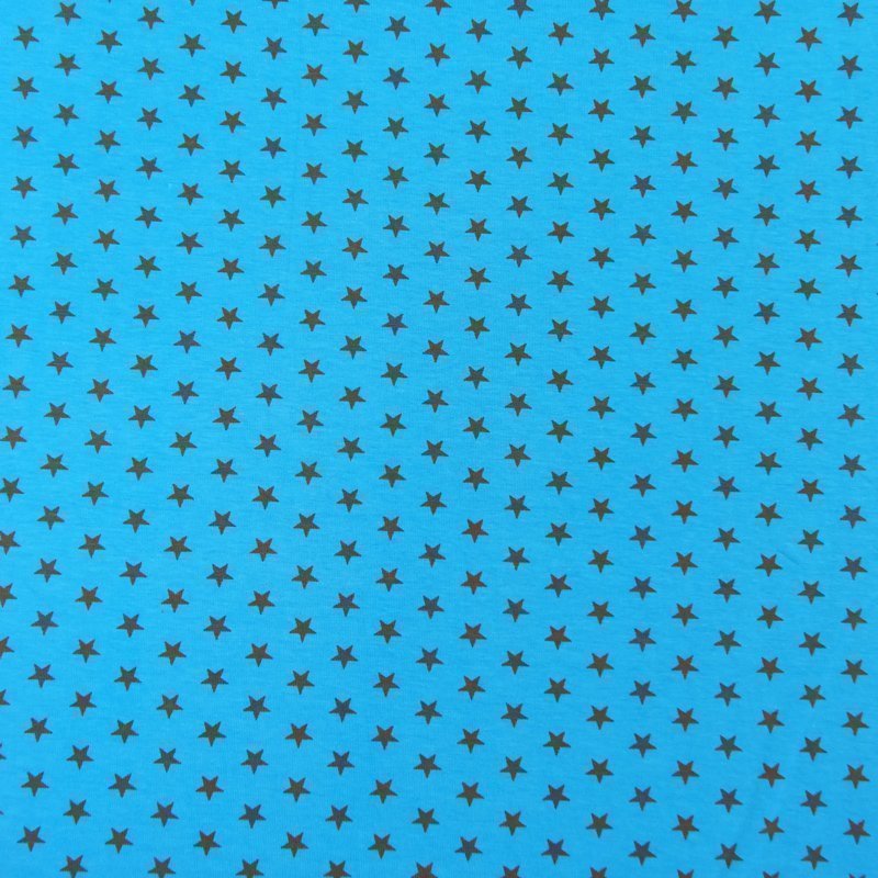 Tissu Jersey Bleu ciel Etoiles marrons