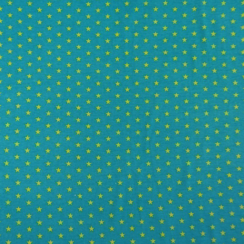 Tissu Jersey Bleu vert Etoiles vertes
