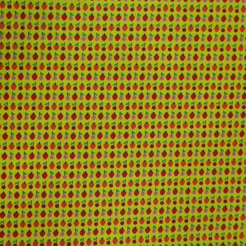 Tissu Enduit Jaune Fraises rouges