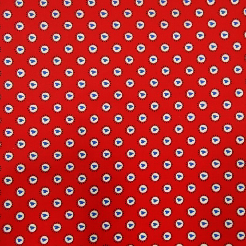Tissu Enduit Rouge Cœurs bleus