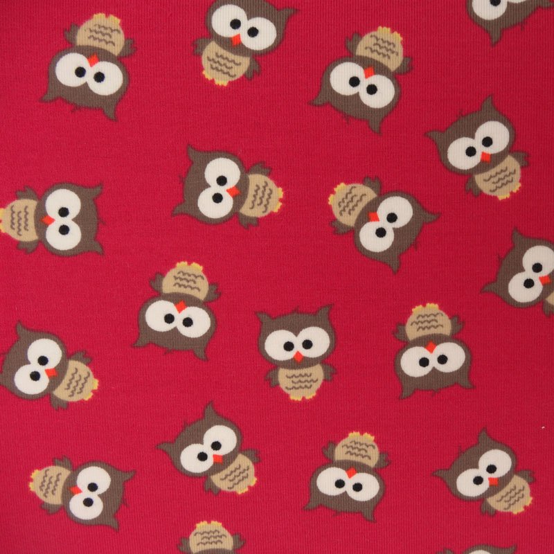 Tissu Jersey Coton Rose Hiboux Marrons