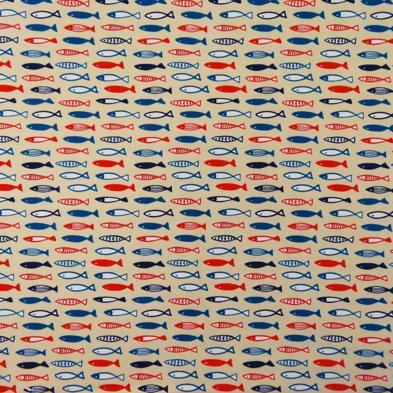 Tissu Jersey Beige Poissons