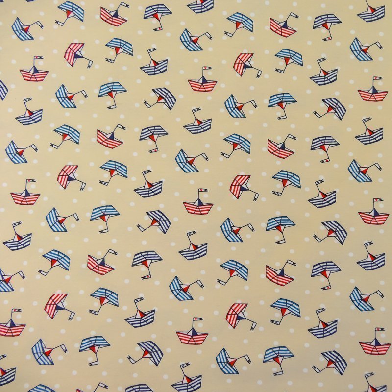 Tissu Jersey Beige Bateaux