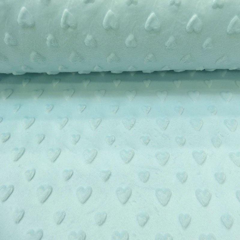 Tissu Minky Ultra doux Cœurs Bleu ciel