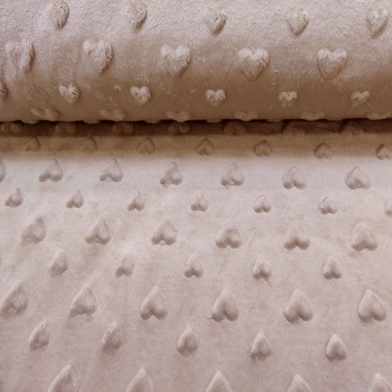 Tissu Minky Ultra doux Cœurs Beige