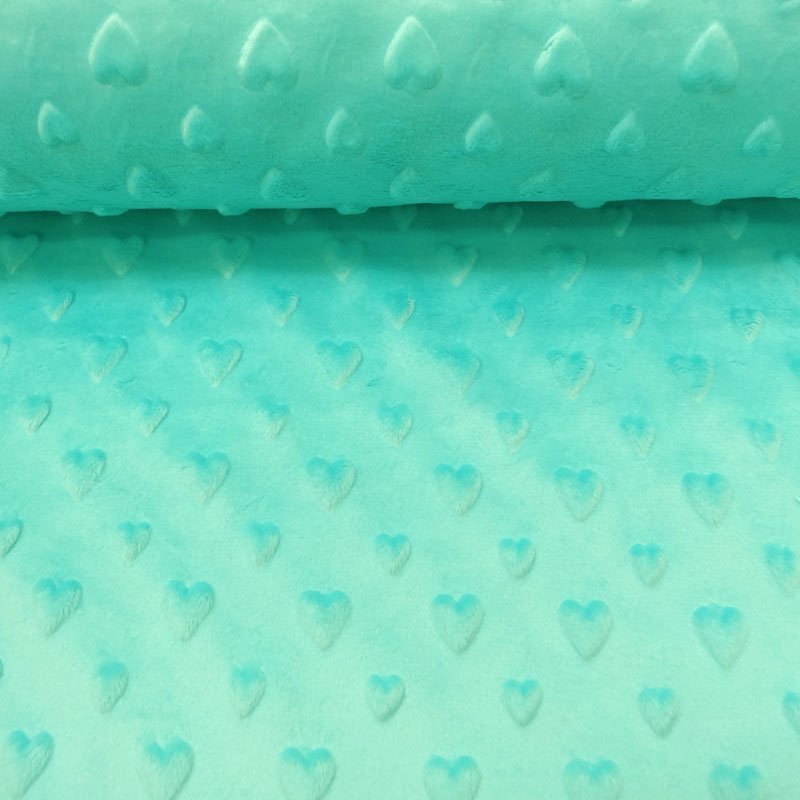 Tissu Minky Ultra doux Cœurs Bleu aqua