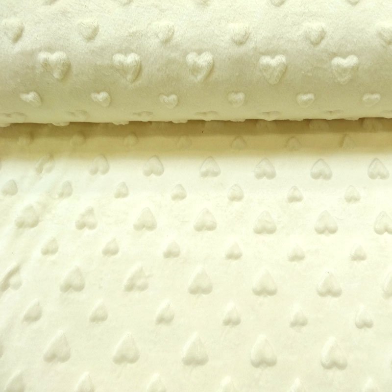 Tissu Minky Ultra doux Cœurs Ecru