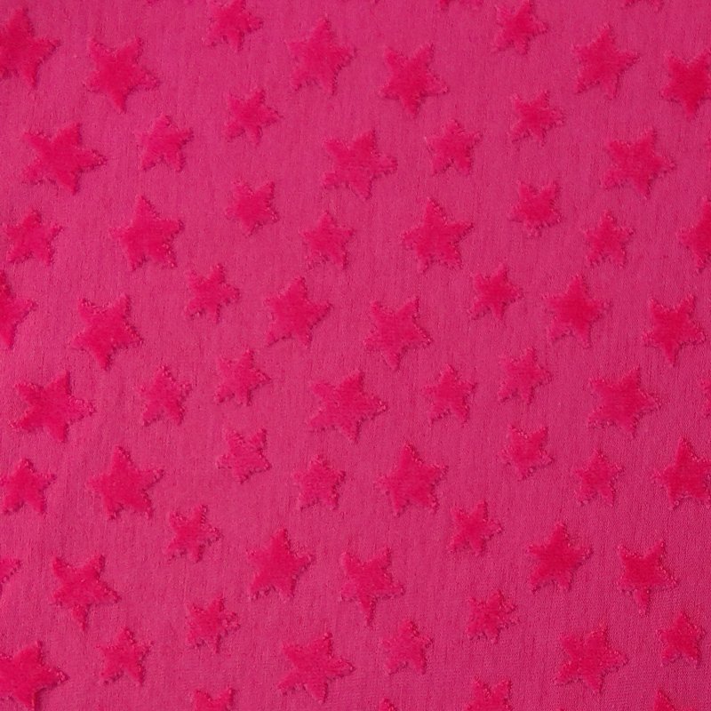 Tissu Jersey Zoé Etoiles velours en relief Fuchsia