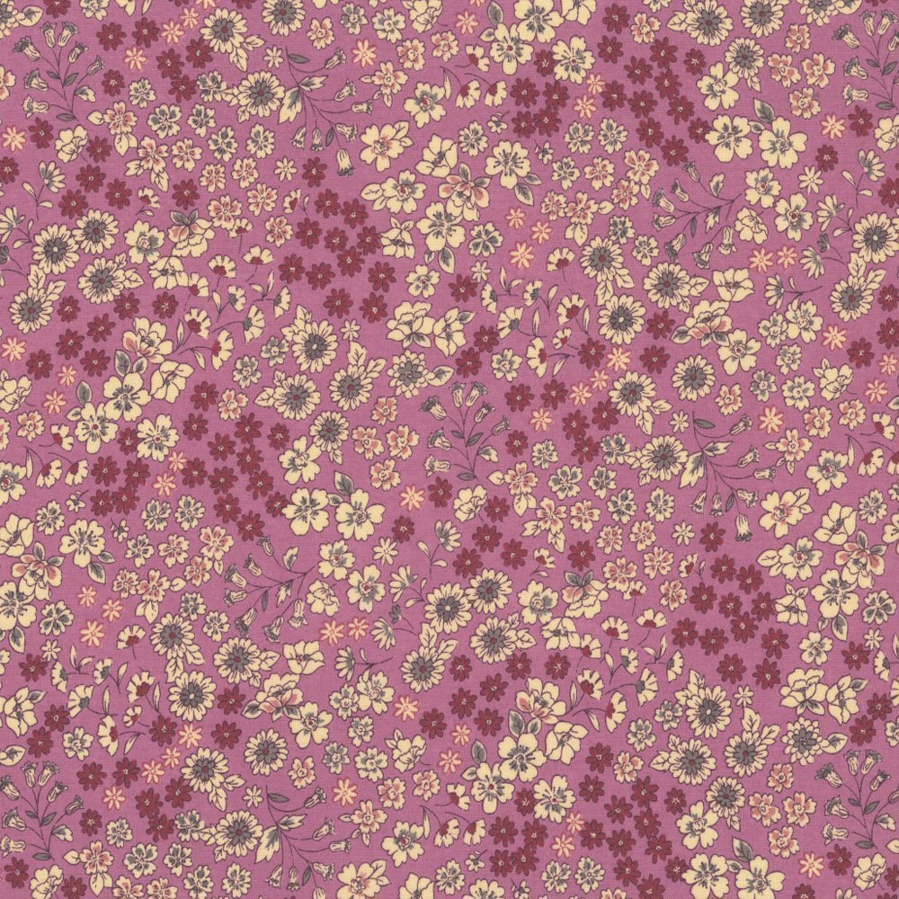 Tissu Coton Frou-Frou Fleuri N°1 Vieux rose et ecru