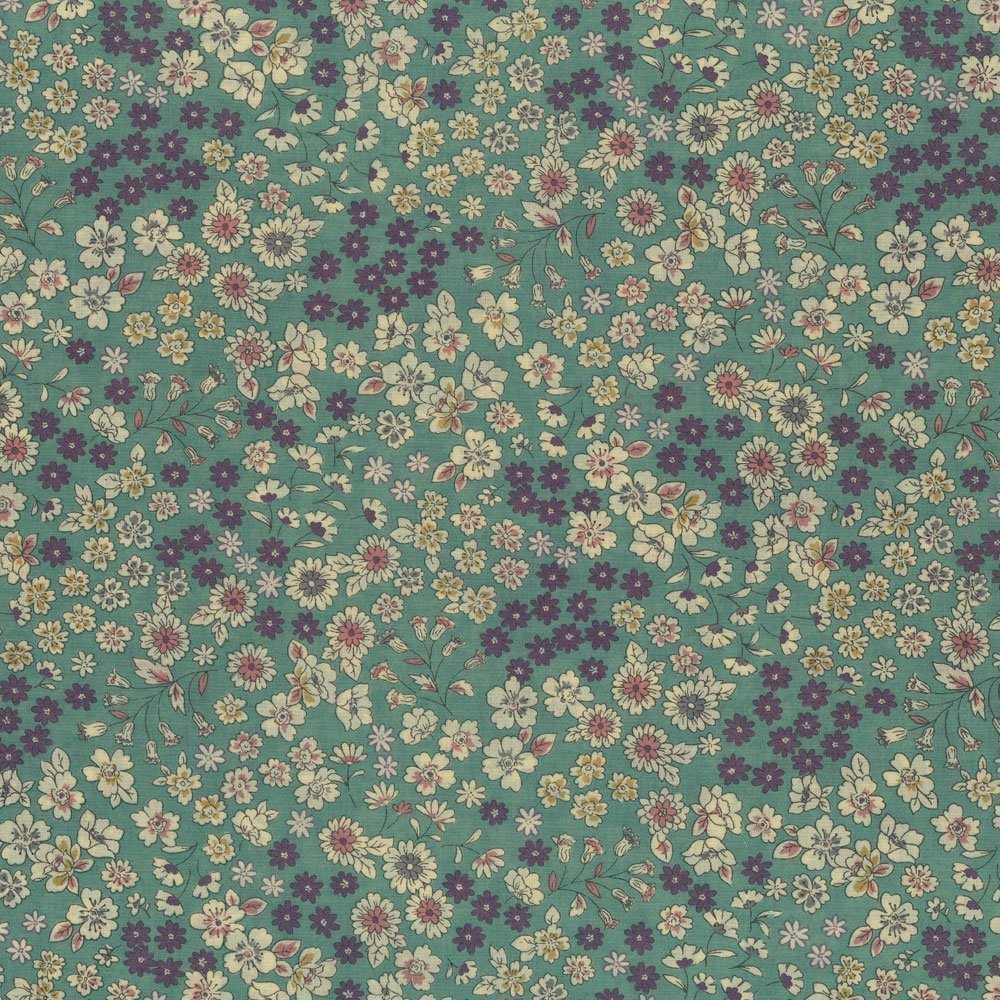 Tissu Coton Frou-Frou Fleuri N°5 Vert pâle et ecru