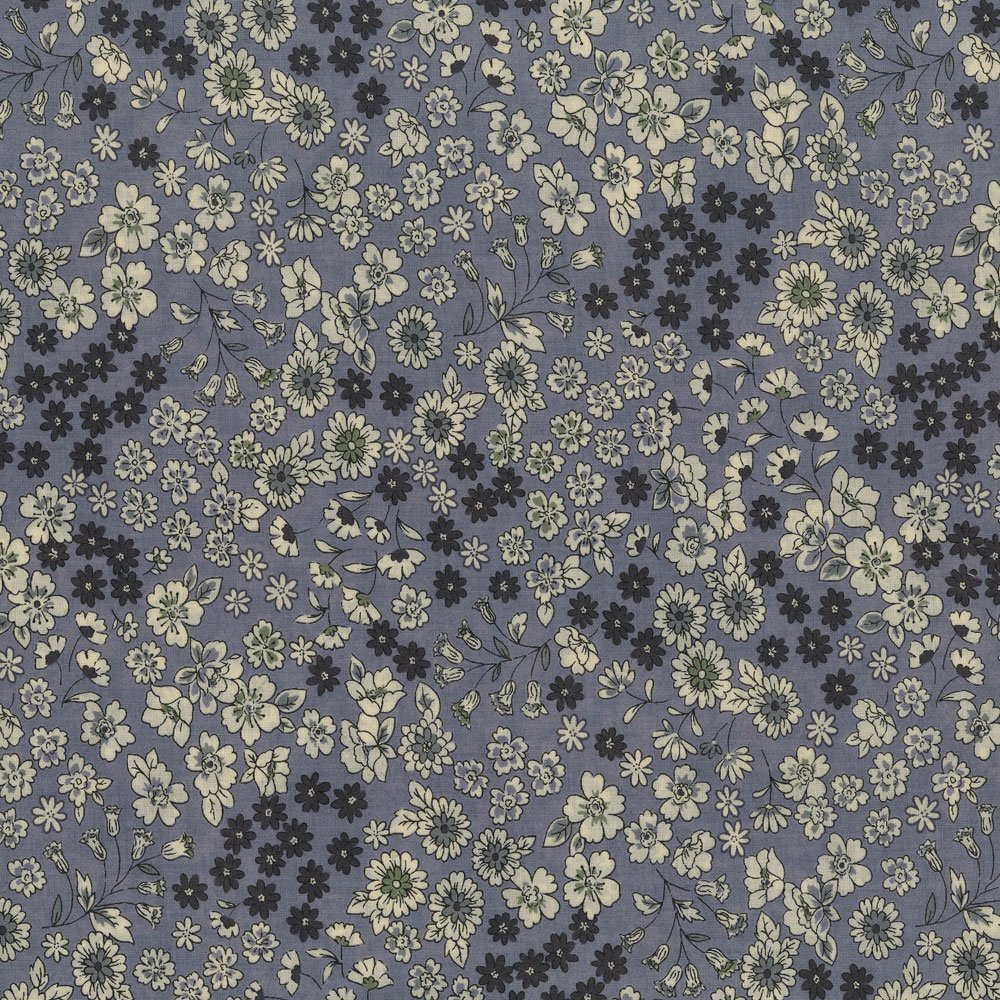 Tissu Coton Frou-Frou Fleuri N°6 Violet lavande et ecru