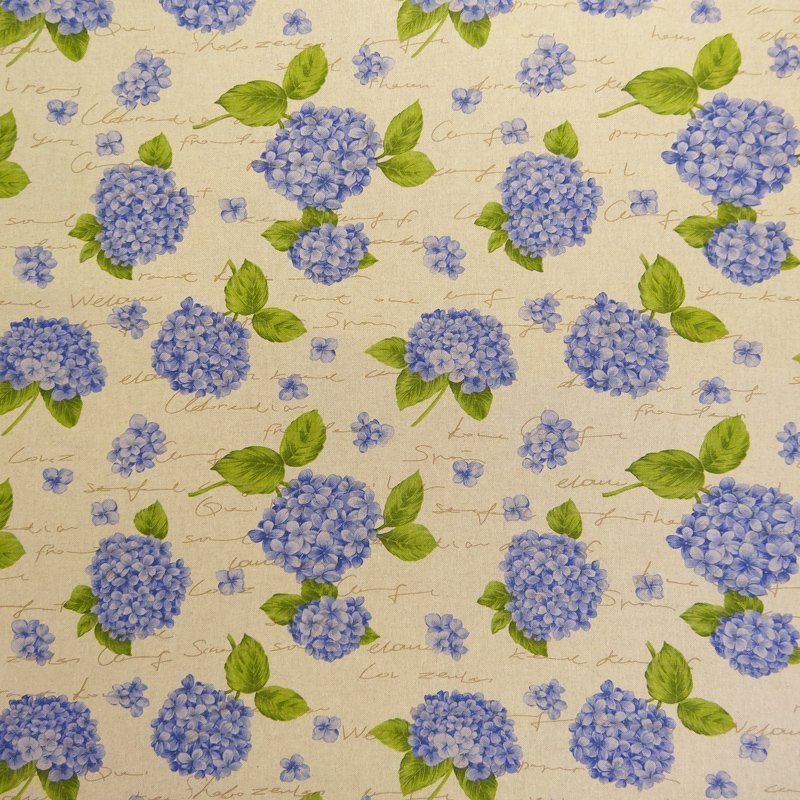 Tissu Toile Coton Beige Grosses Fleurs bleu