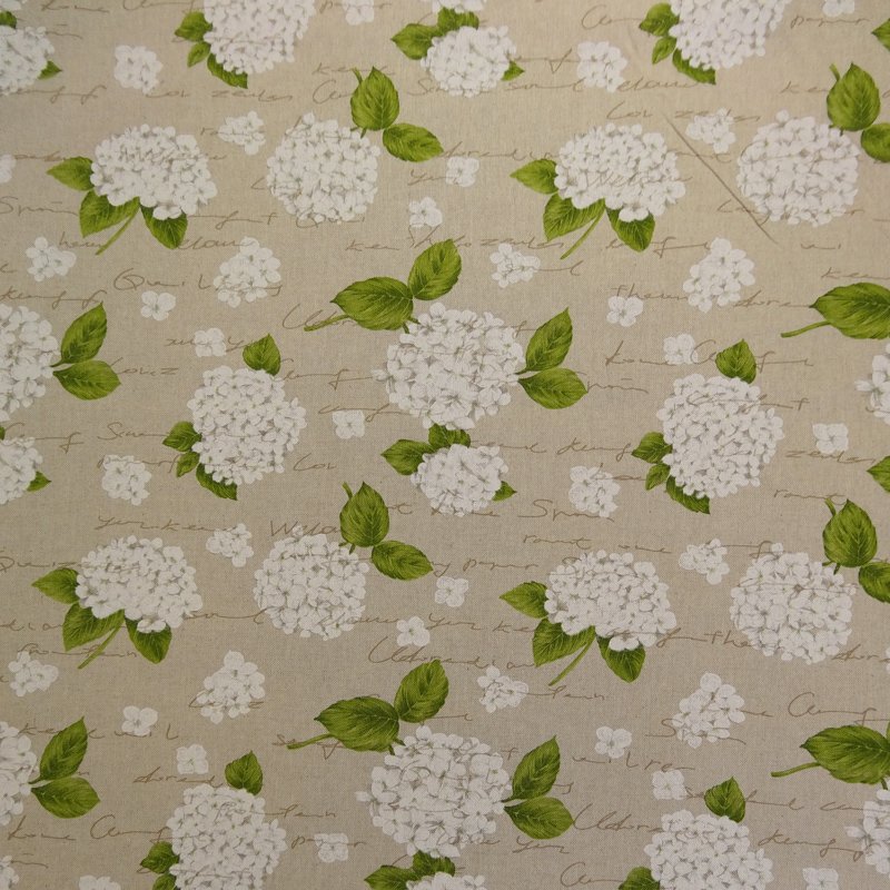 Tissu Toile Coton Beige Grosses Fleurs blanc
