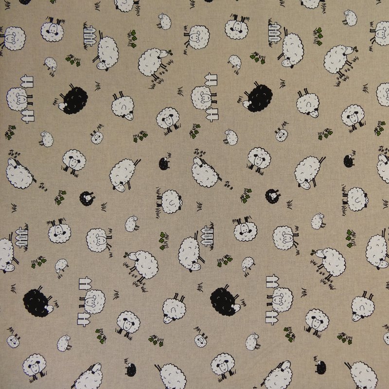 Tissu Toile Coton Beige Moutons