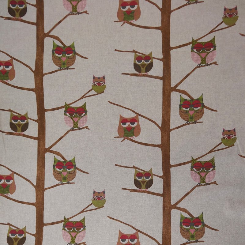 Tissu Toile Coton Beige Gros hiboux