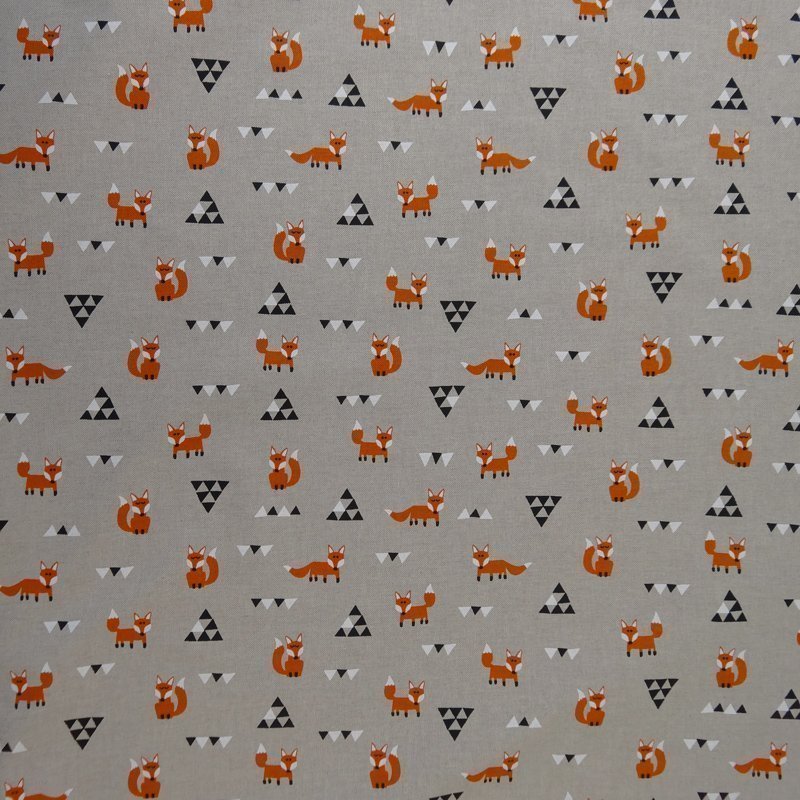 Tissu Toile Coton Beige Renards et formes geométriques Orange