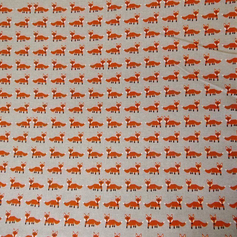 Tissu Toile Coton Beige Renards Orange