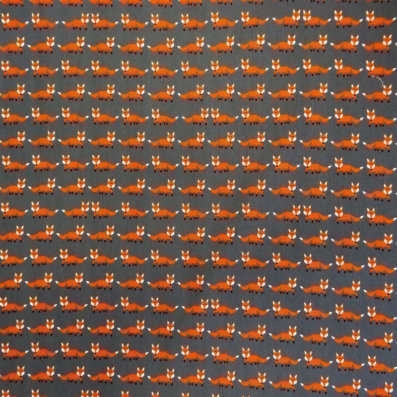 Tissu Toile Coton Gris Renards Orange