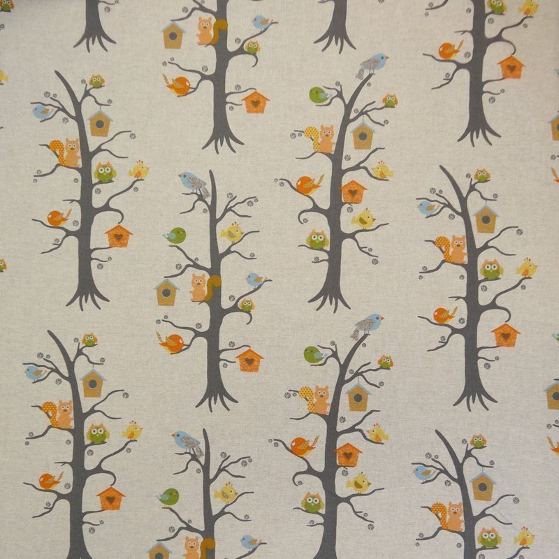 Tissu Toile Coton Beige Arbres et animaux