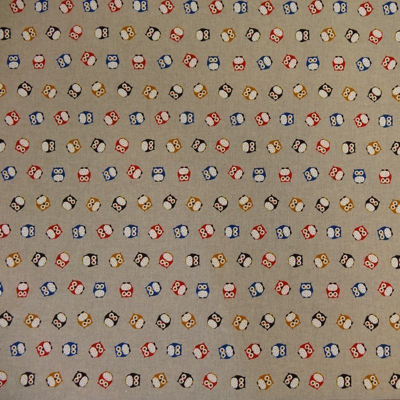 Tissu Toile Coton Beige Petits Hiboux