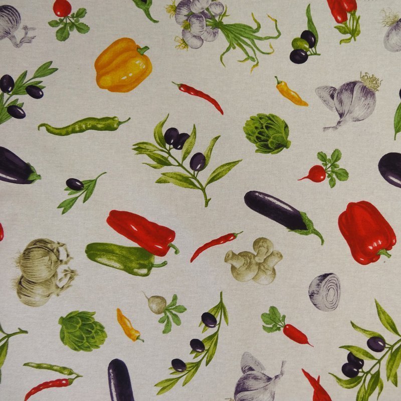 Tissu Toile Coton Beige Fruits et légumes