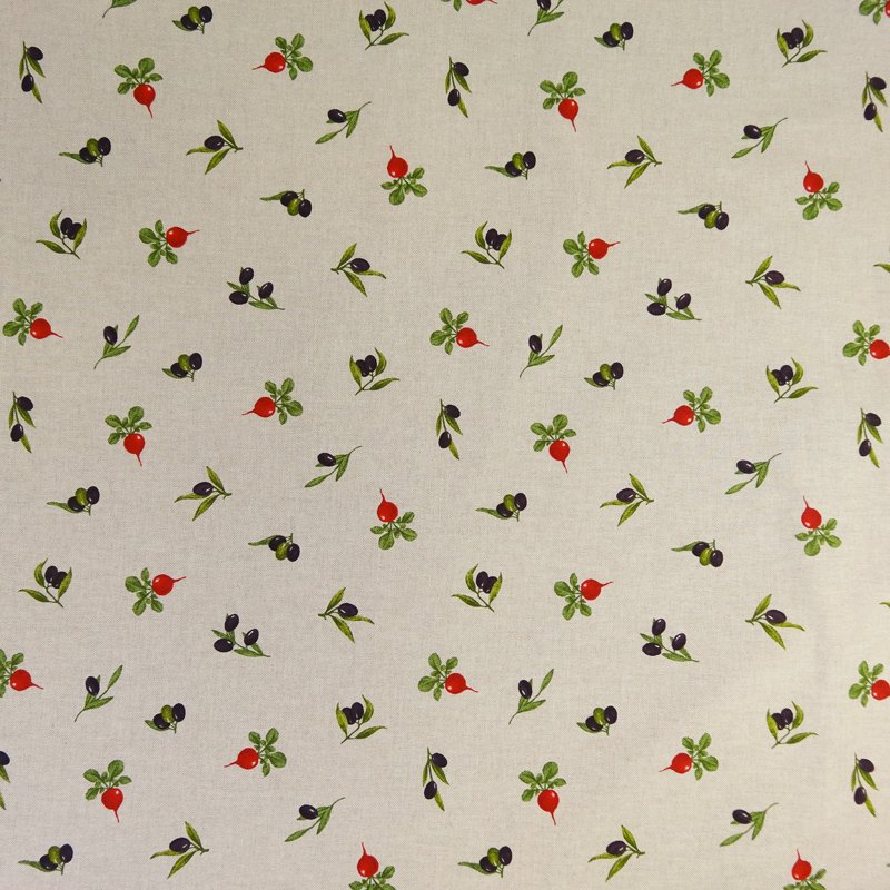 Tissu Toile Coton Beige Olives et radis