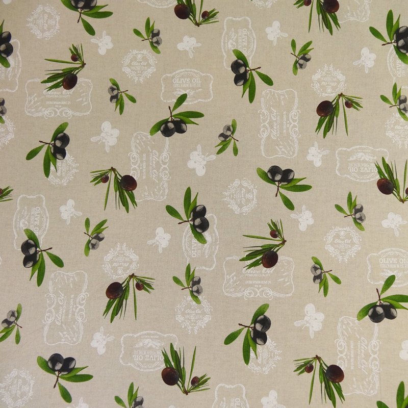 Tissu Toile Coton Beige Olives noires
