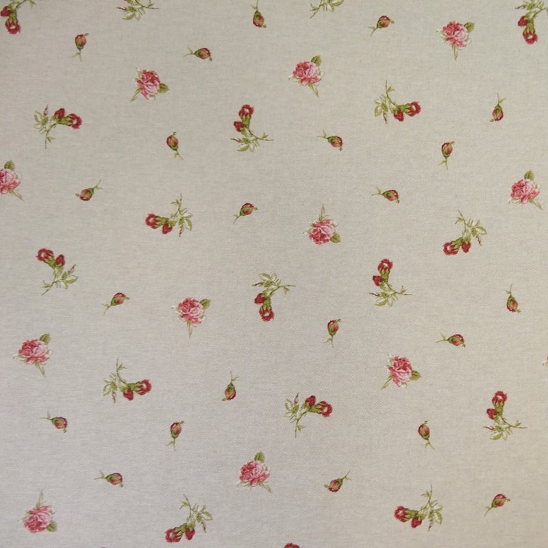 Tissu Toile Coton Beige Petites fleurs Rose