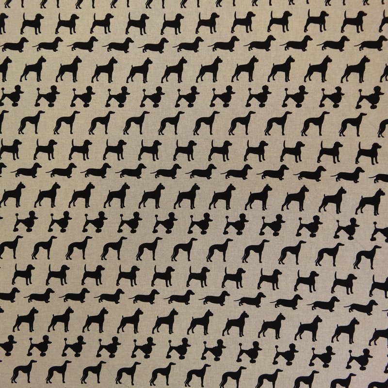 Tissu Toile Coton Beige Chiens Noir