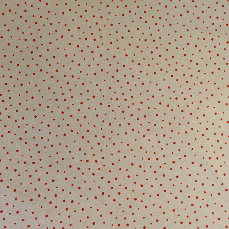 Tissu Toile Coton Beige Pois Rouge