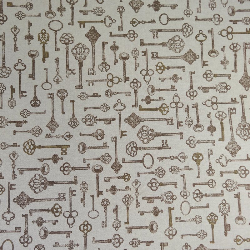 Tissu Toile Coton Beige Clefs Marron