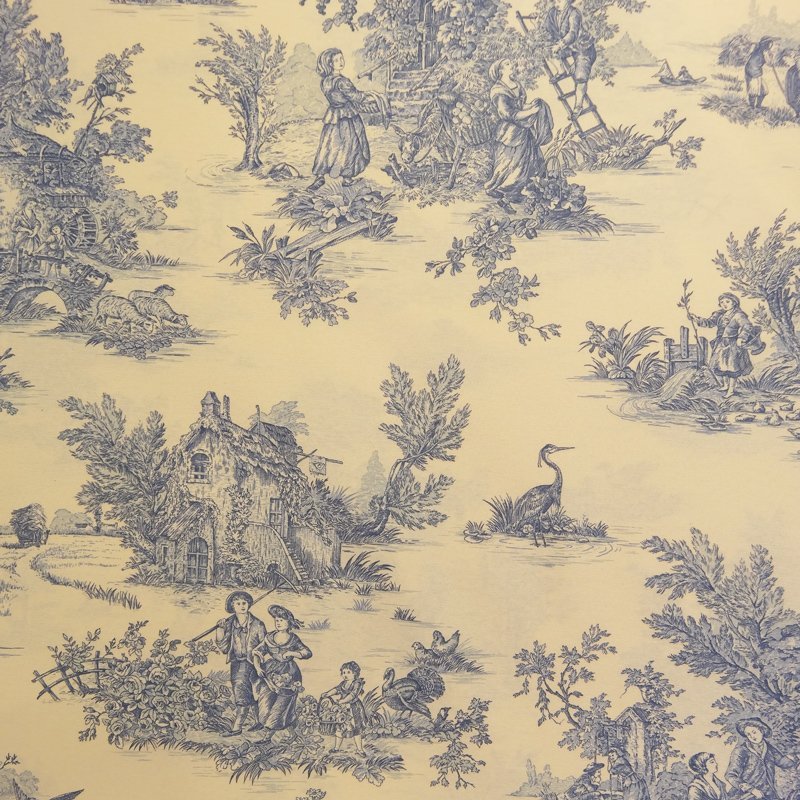 Tissu Toile de Jouy Beige Bleu