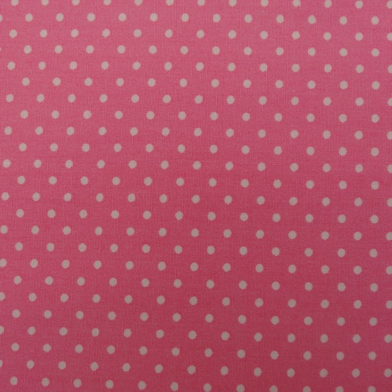 Tissu Coton Rose Pois Blanc