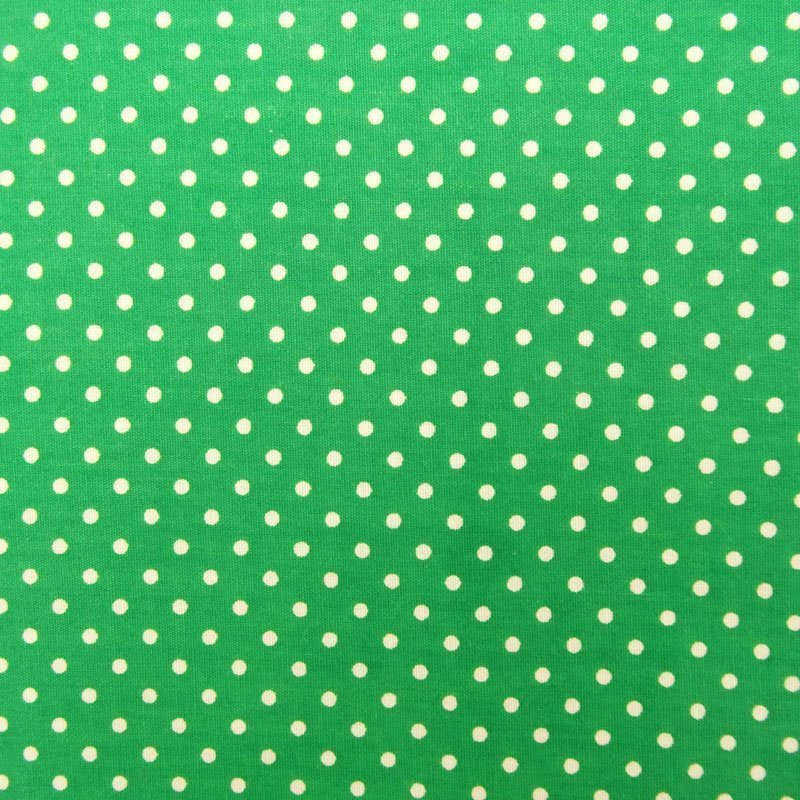 Tissu Coton Vert Pois Blanc