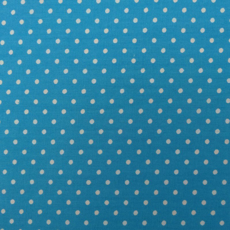 Tissu Coton Bleu turquoise Pois Blanc