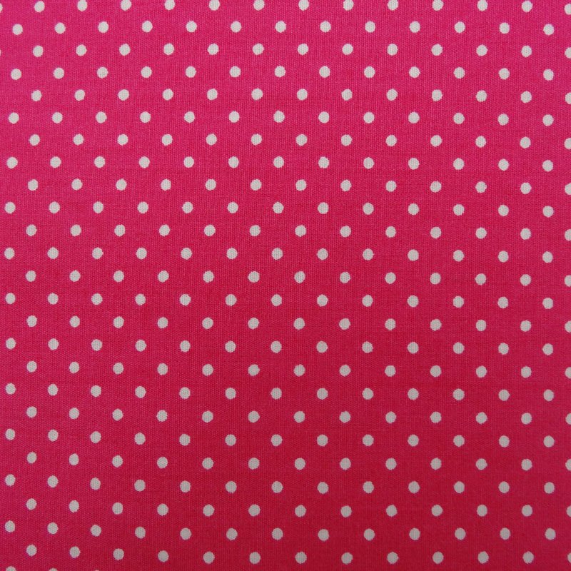 Tissu Coton Fuschia Pois Blanc