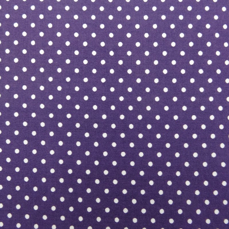 Tissu Coton Violet Pois Blanc