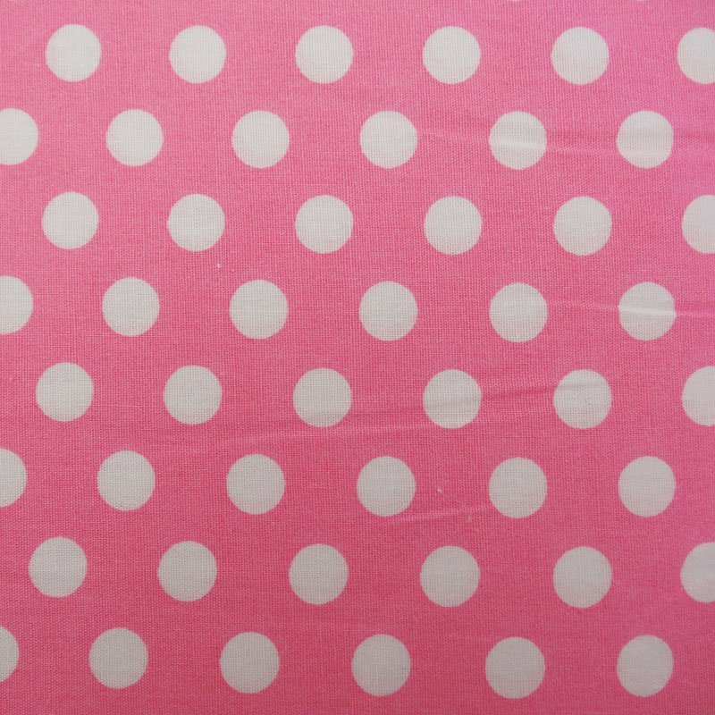 Tissu Coton Rose Pois Blanc