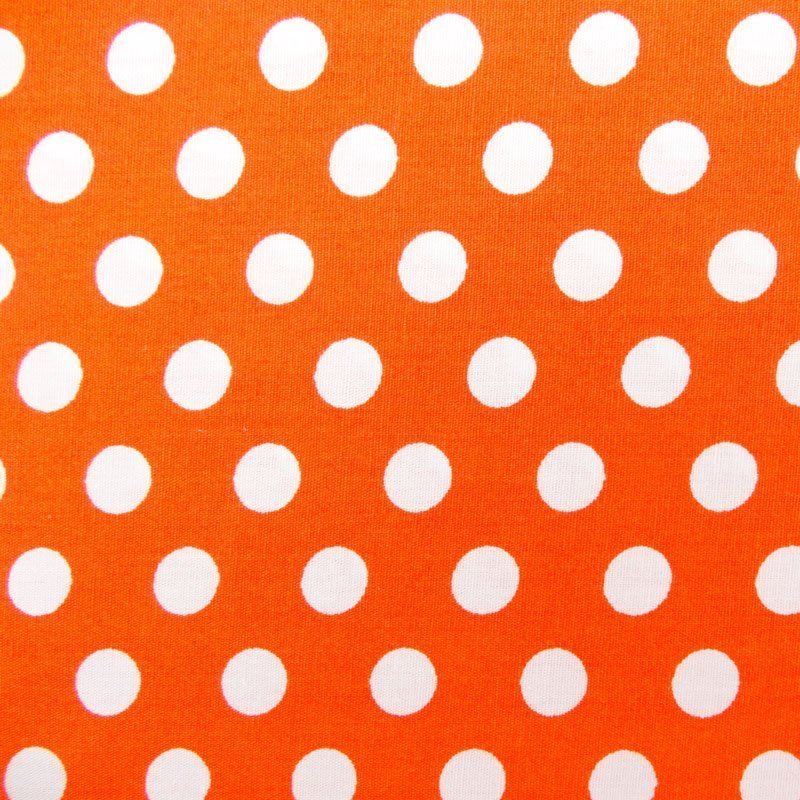 Tissu Coton Orange Pois Blanc